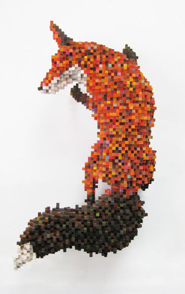 Pixelated Fox Sculpture